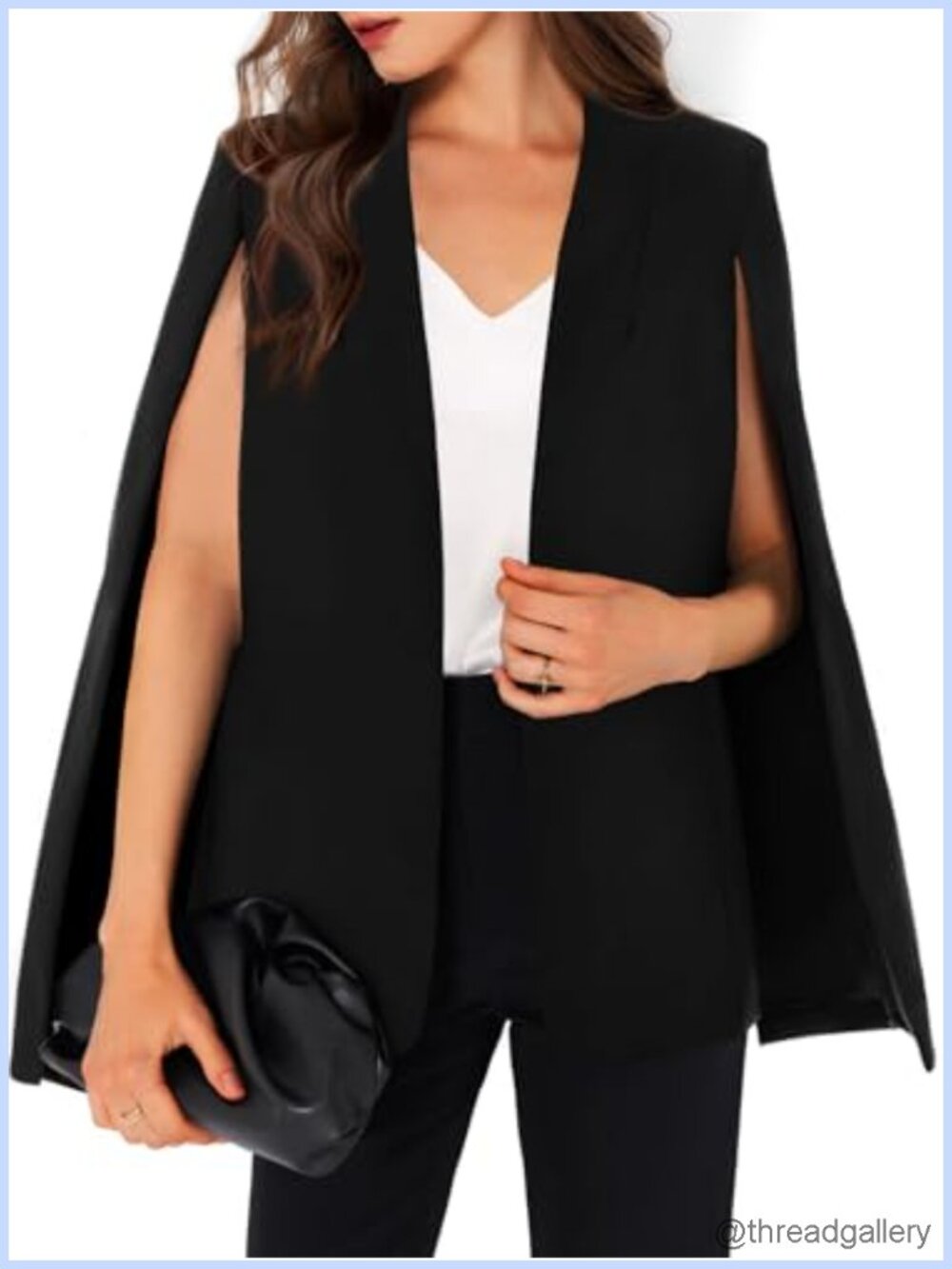 GAMISOTE Women's Cape Blazer Split Sleeve Open Front Polyester Spandex Work